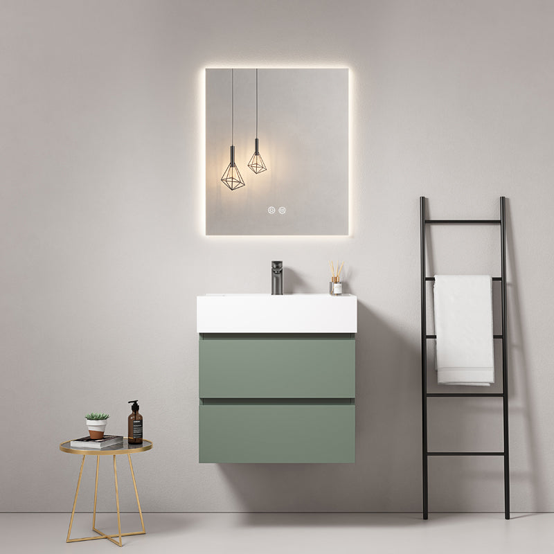 Mobile bagno sospeso 60 cm Verde Salvia Lavabo in Resina Specchio Quadro Retroilluminato - Fiji Paint