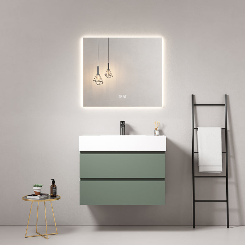 Mobile bagno sospeso 80 cm Verde Salvia Lavabo in Resina Specchio Quadro Retroilluminato - Fiji Paint