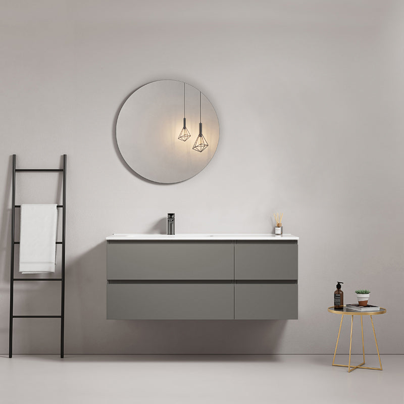 Mobile bagno sospeso 120 cm Grigio Londra Lavabo a Sinistra in Ceramica Specchio Tondo - Fiji Paint
