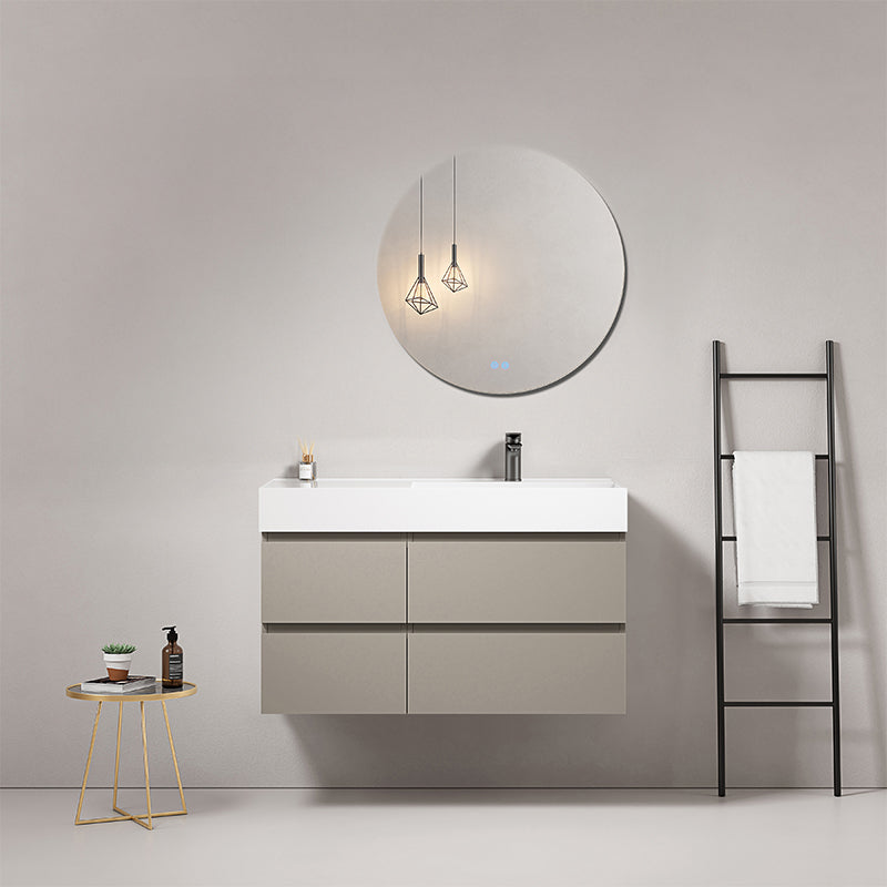 Mobile bagno sospeso 100 cm Grigio Cenere Lavabo a Destra in Resina Specchio Tondo - Fiji Paint