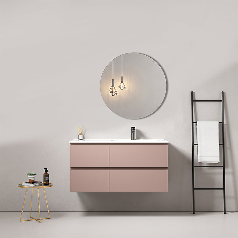 Mobile bagno sospeso 100 cm Rosa Retro Lavabo a Destra in Ceramica Specchio Tondo - Fiji Paint