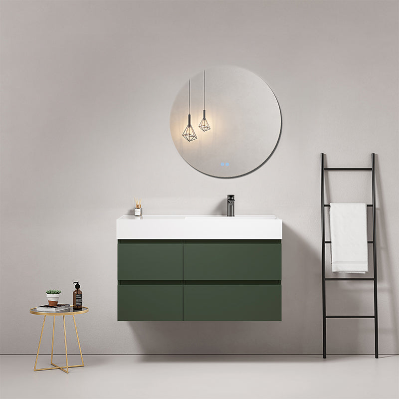 Mobile bagno sospeso 100 cm Verde Comodoro Lavabo a Destra in Resina Specchio Tondo - Fiji Paint