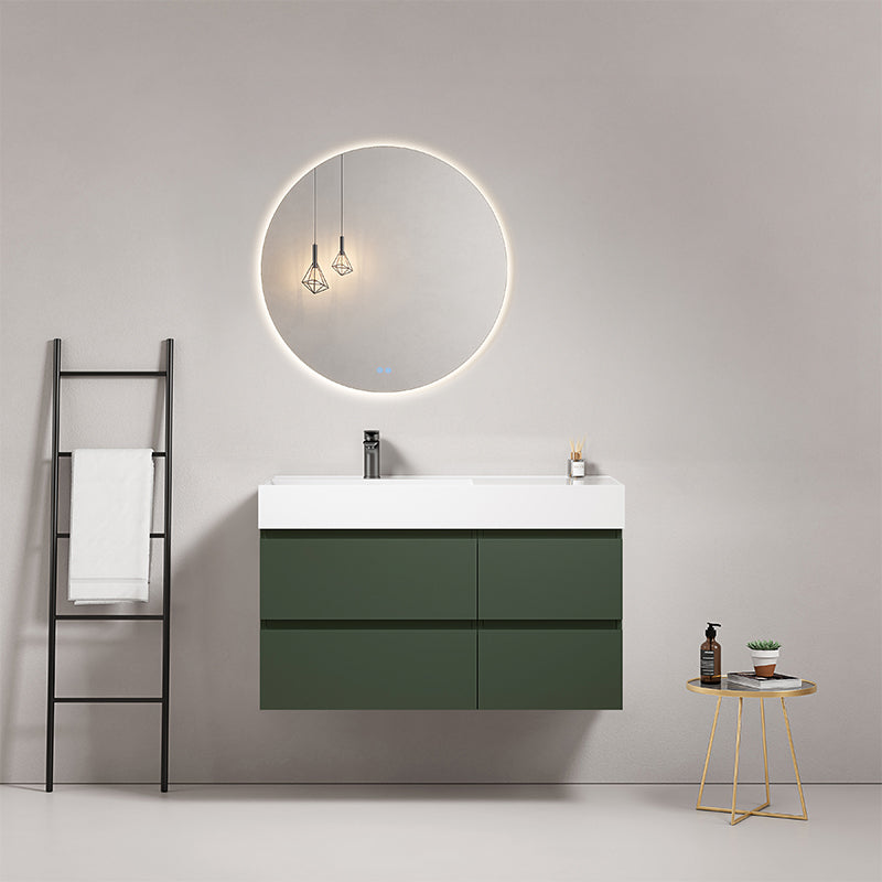 Mobile bagno sospeso 100 cm Verde Comodoro Lavabo a Sinistra in Resina Specchio Tondo Retroilluminato - Fiji Paint