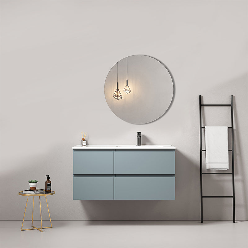 Mobile bagno sospeso 100 cm Blu Avio Lavabo a Destra in Ceramica Specchio Tondo - Fiji Paint
