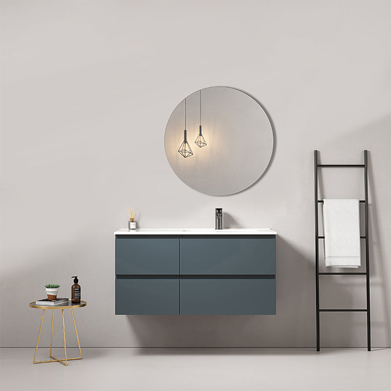 Mobile bagno sospeso 100 cm Blu Mare Lavabo a Destra in Ceramica Specchio Tondo - Fiji Paint