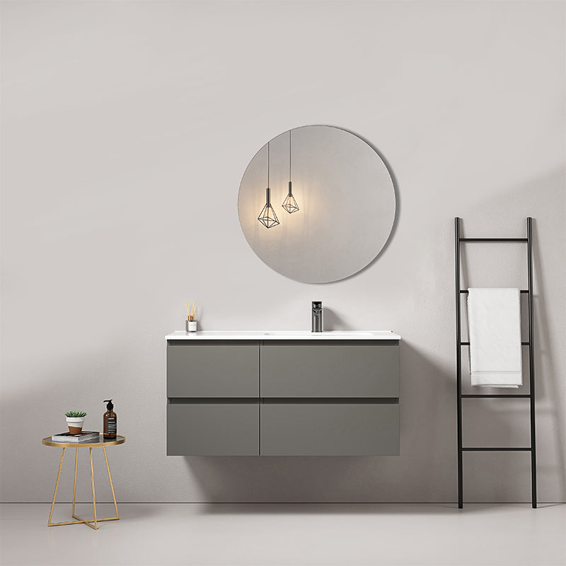 Mobile bagno sospeso 100 cm Grigio Londra Lavabo a Destra in Ceramica Specchio Tondo - Fiji Paint