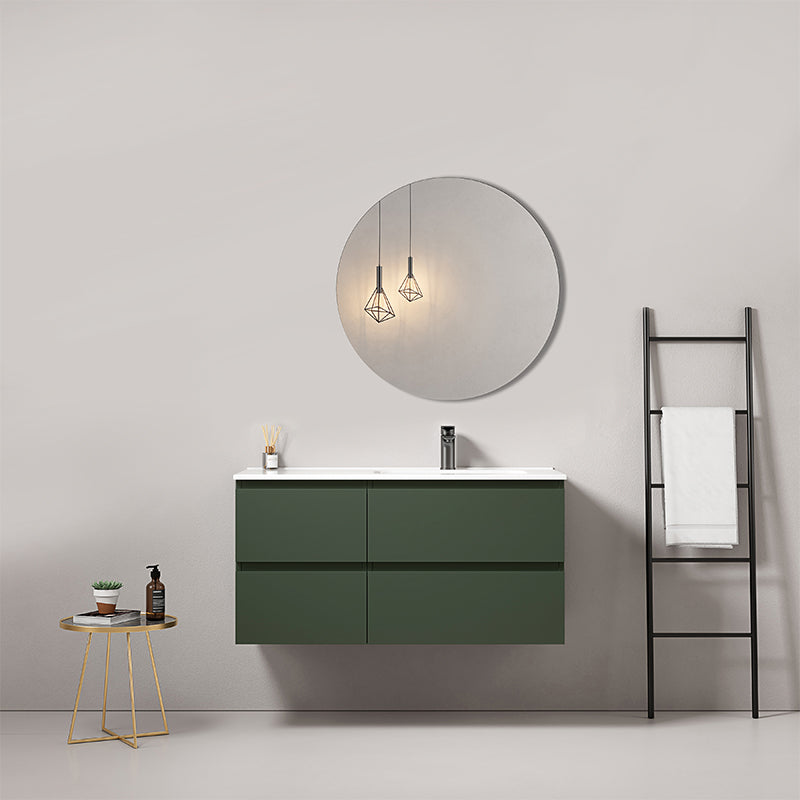 Mobile bagno sospeso 100 cm Verde Comodoro Lavabo a Destra in Ceramica Specchio Tondo - Fiji Paint