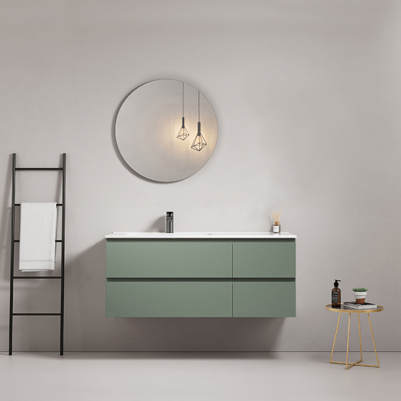 Mobile bagno sospeso 120 cm Verde Salvia Lavabo a Sinistra in Ceramica Specchio Tondo - Fiji Paint