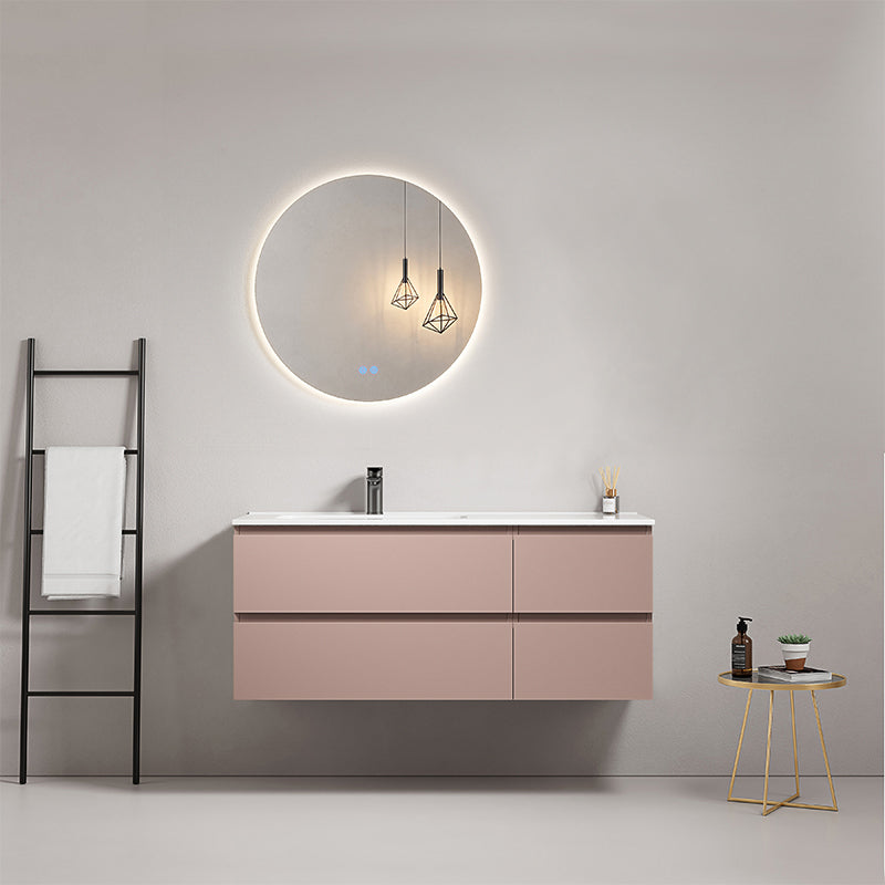 Mobile bagno sospeso 120 cm Rosa Retro Lavabo a Sinistra in Ceramica Specchio Tondo Retroilluminato - Fiji Paint