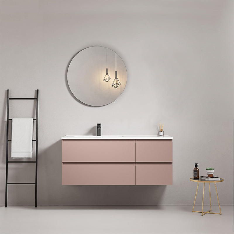 Mobile bagno sospeso 120 cm Rosa Retro Lavabo a Sinistra in Ceramica Specchio Tondo - Fiji Paint