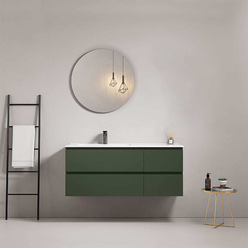 Mobile bagno sospeso 120 cm Verde Comodoro Lavabo a Sinistra in Ceramica Specchio Tondo - Fiji Paint