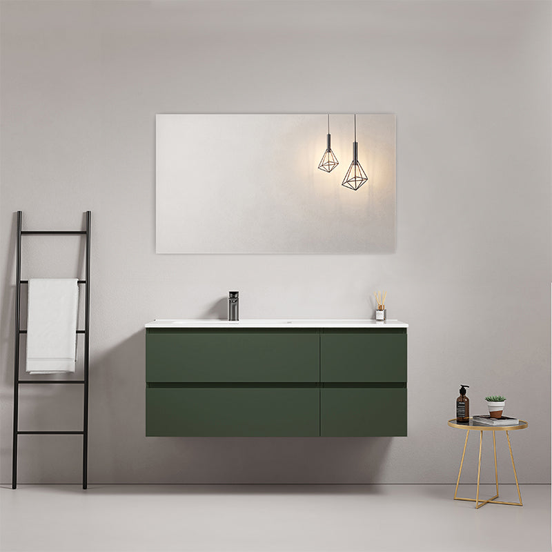 Mobile bagno sospeso 120 cm Verde Comodoro Lavabo a Sinistra in Ceramica Specchio Quadro - Fiji Paint
