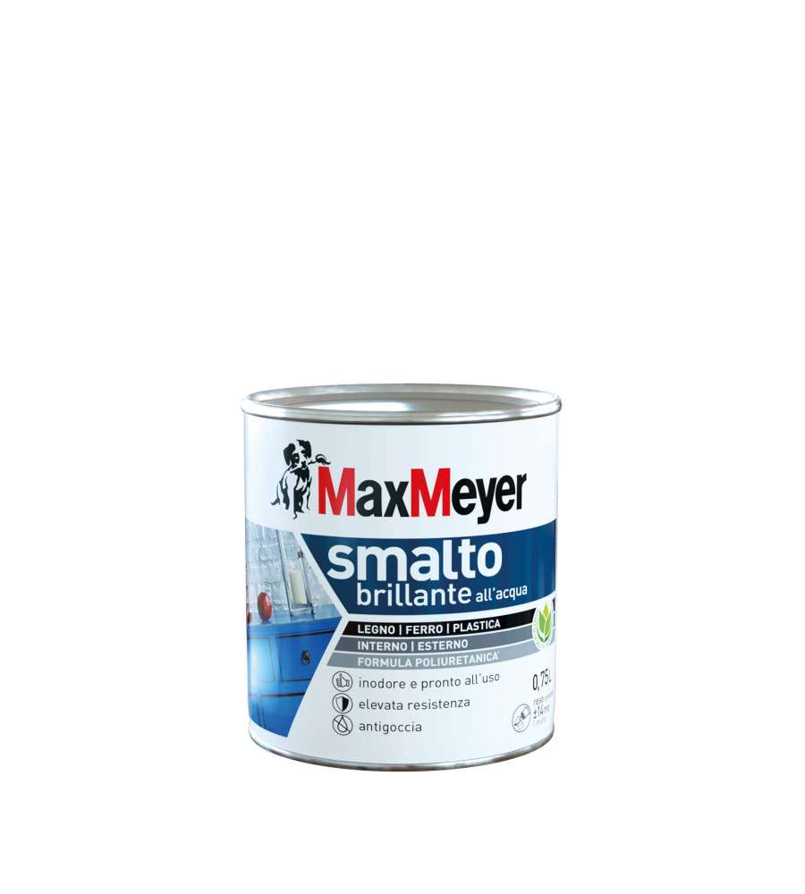 Max Meyer Smalto Poliuretanico Brillante all'Acqua Bianco 0,75 L - Inodore e Antigoccia