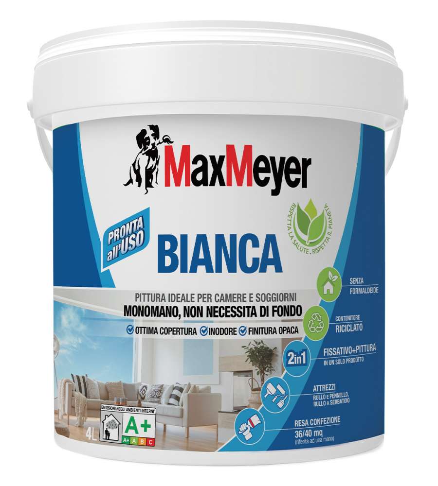 MaxMeyer Pittura Bianca Lavabile per Interni 4L - Copertura Ottimale