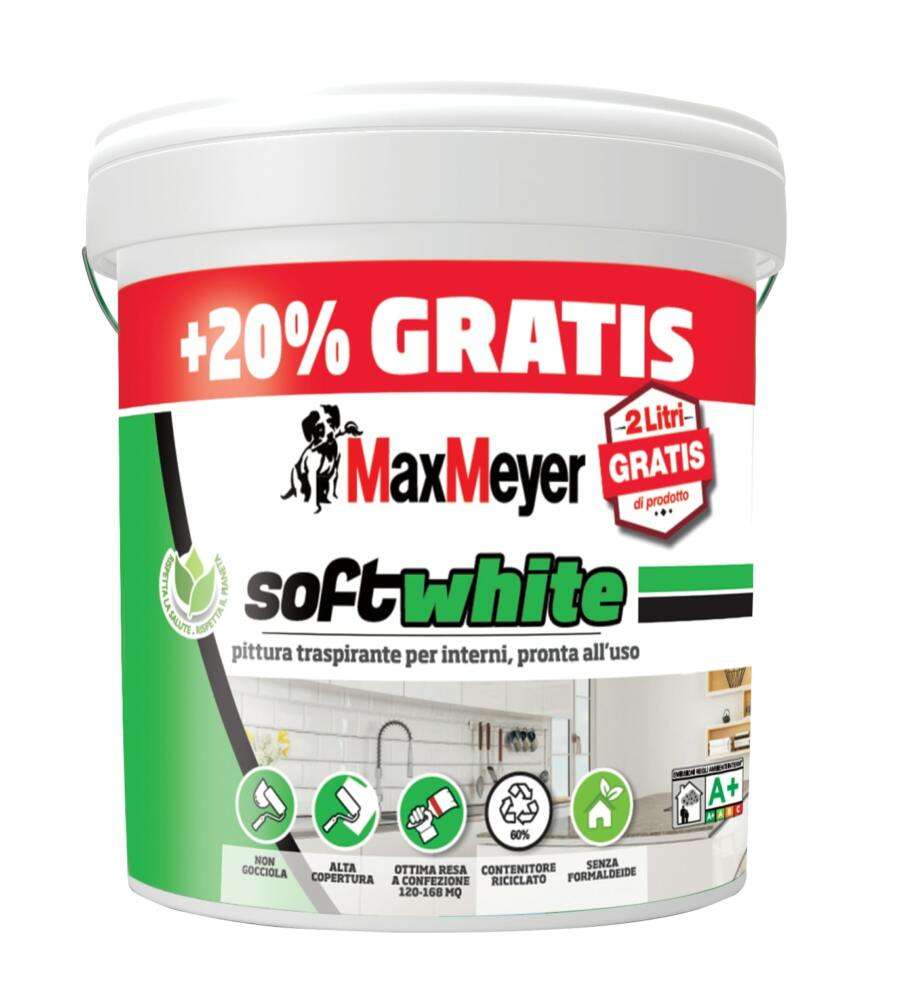 Max Meyer Pittura Murale Traspirante Soft White - Bianco Opaco 12L