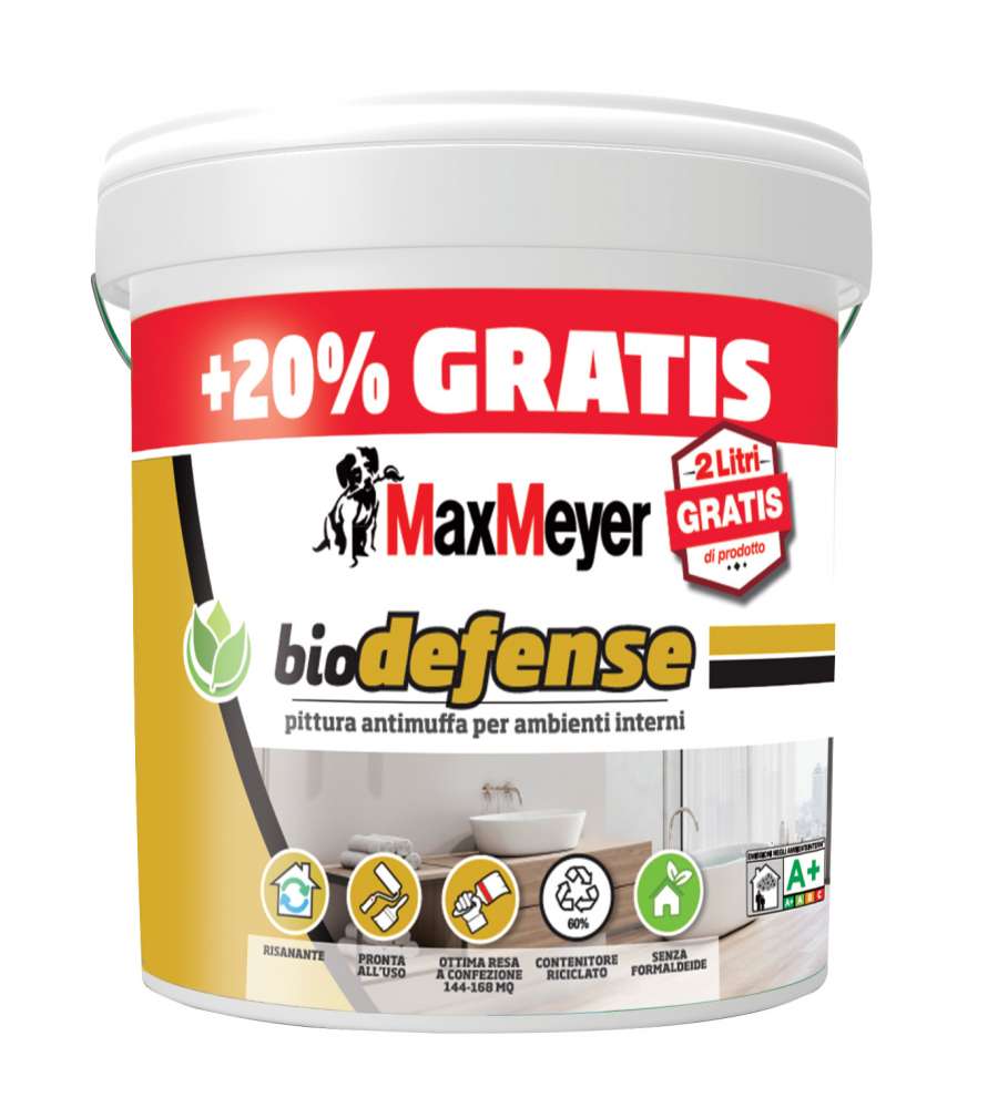Max Meyer Pittura Antimuffa Biodefence 10L + 2L - Bianco, A+