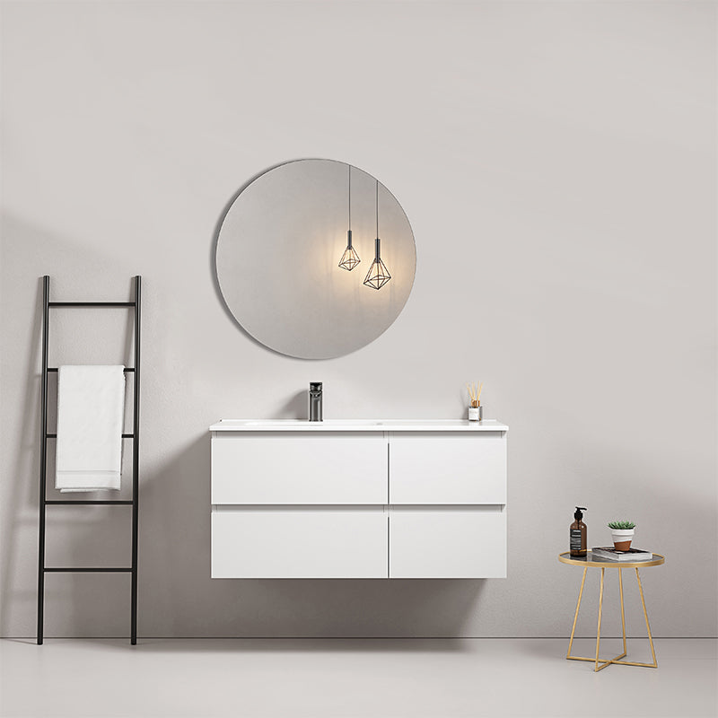 Mobile bagno sospeso 100 cm Bianco Lavabo a Sinistra in Ceramica Specchio Tondo - Fiji Paint