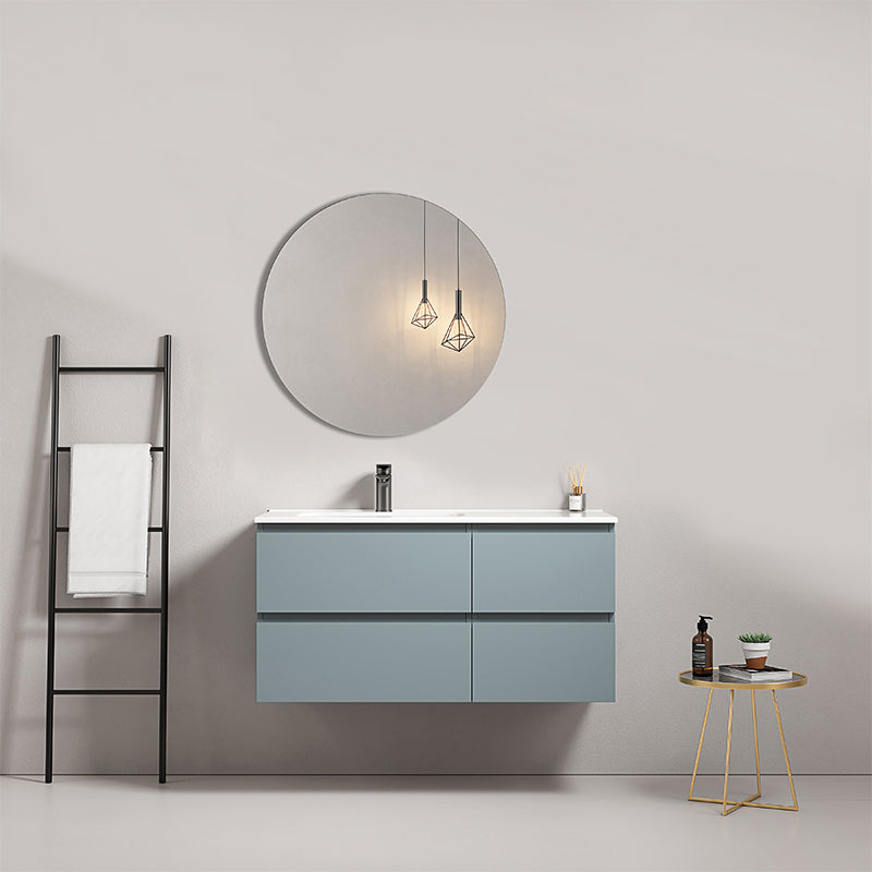 Mobile bagno sospeso 100 cm Blu Avio Lavabo a Sinistra in Ceramica Specchio Tondo - Fiji Paint