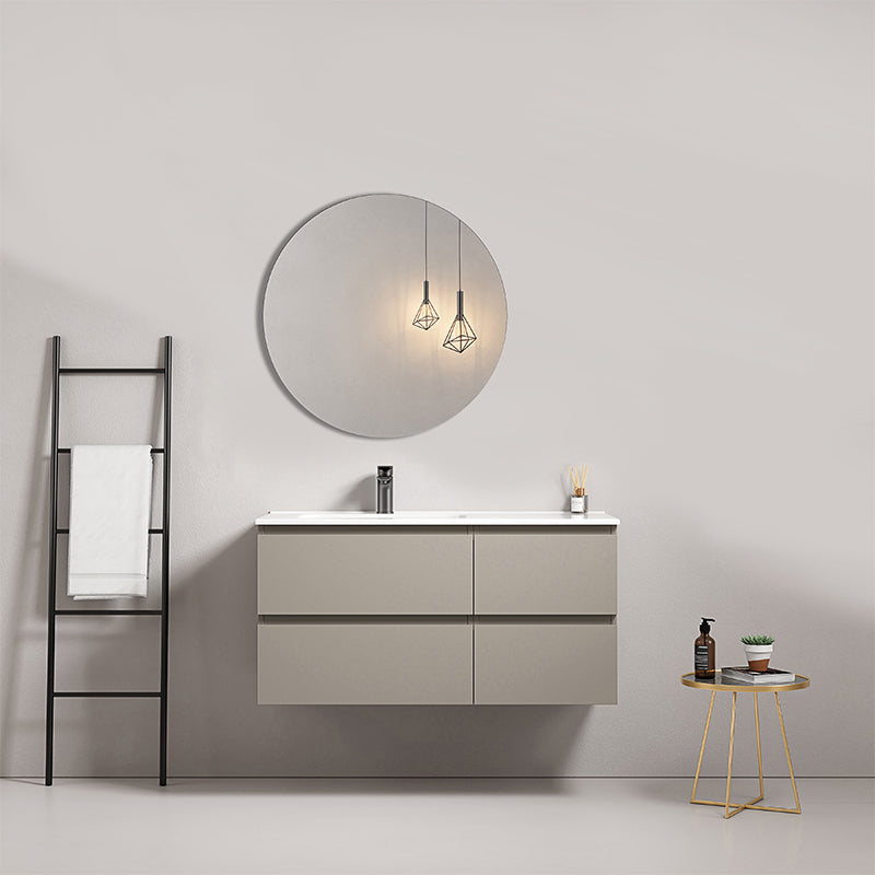 Mobile bagno sospeso 100 cm Grigio Cenere Lavabo a Sinistra in Ceramica Specchio Tondo - Fiji Paint