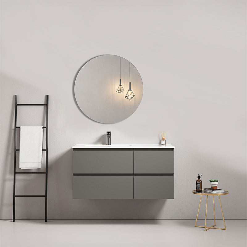 Mobile bagno sospeso 100 cm Grigio Londra Lavabo a Sinistra in Ceramica Specchio Tondo - Fiji Paint