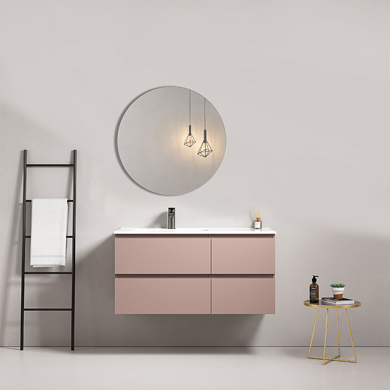 Mobile bagno sospeso 100 cm Rosa Retro Lavabo a Sinistra in Ceramica Specchio Tondo - Fiji Paint