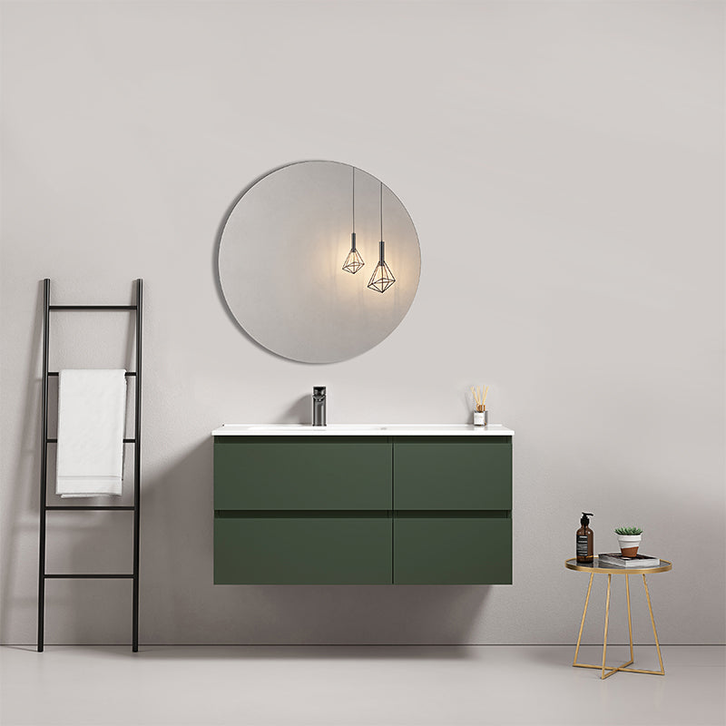 Mobile bagno sospeso 100 cm Verde Comodoro Lavabo a Sinistra in Ceramica Specchio Tondo - Fiji Paint