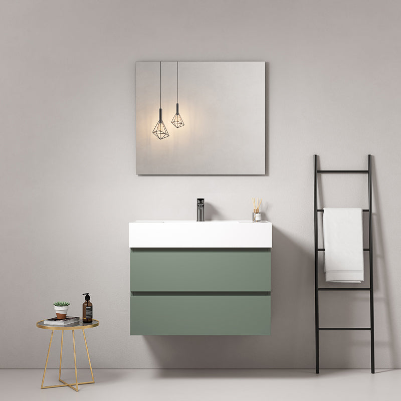 Mobile bagno sospeso 80 cm Verde Salvia Lavabo in Resina Specchio Quadro - Fiji Paint