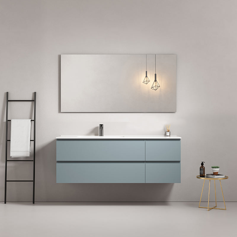 Mobile bagno sospeso 140 cm Blu Avio Lavabo a Sinistra in Resina Specchio Quadro - Fiji Paint