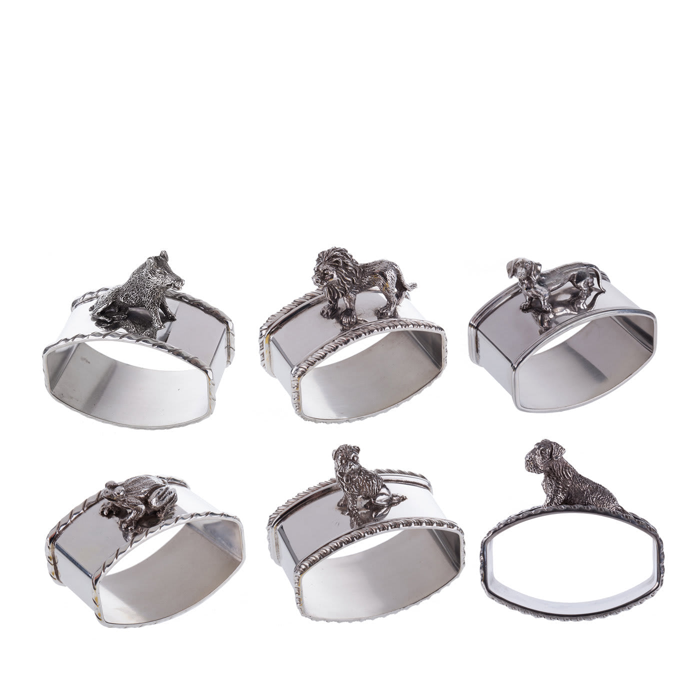 Set di 6 porta tovaglioli in argento sterling a forma di animale