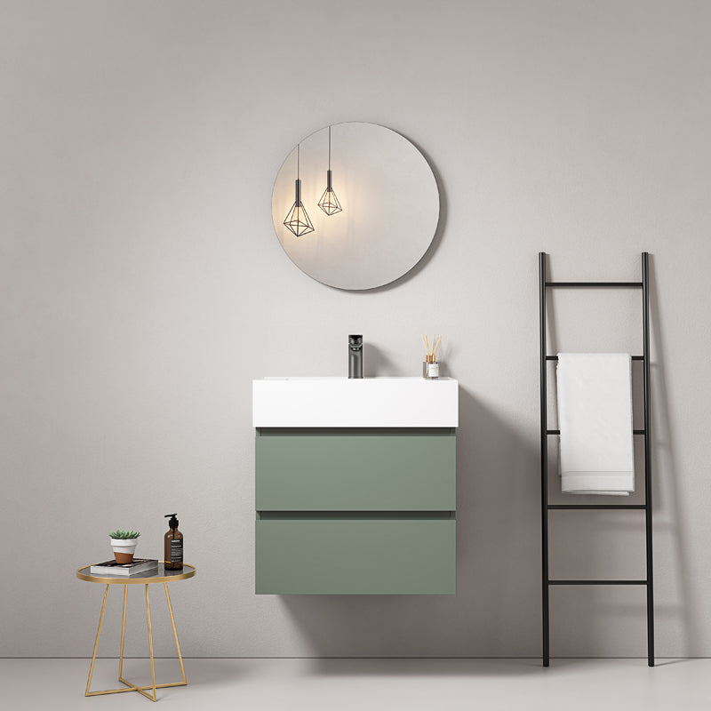 Mobile bagno sospeso 60 cm Verde Salvia Lavabo in Resina Specchio Tondo - Fiji Paint