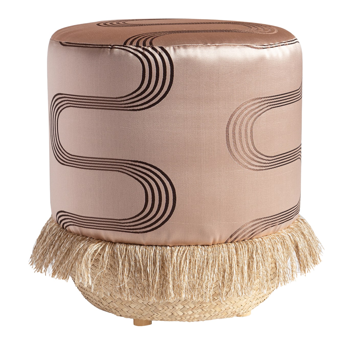 Pouf Vague Rosa con tessuto d'archivio Rubelli e base in cesta