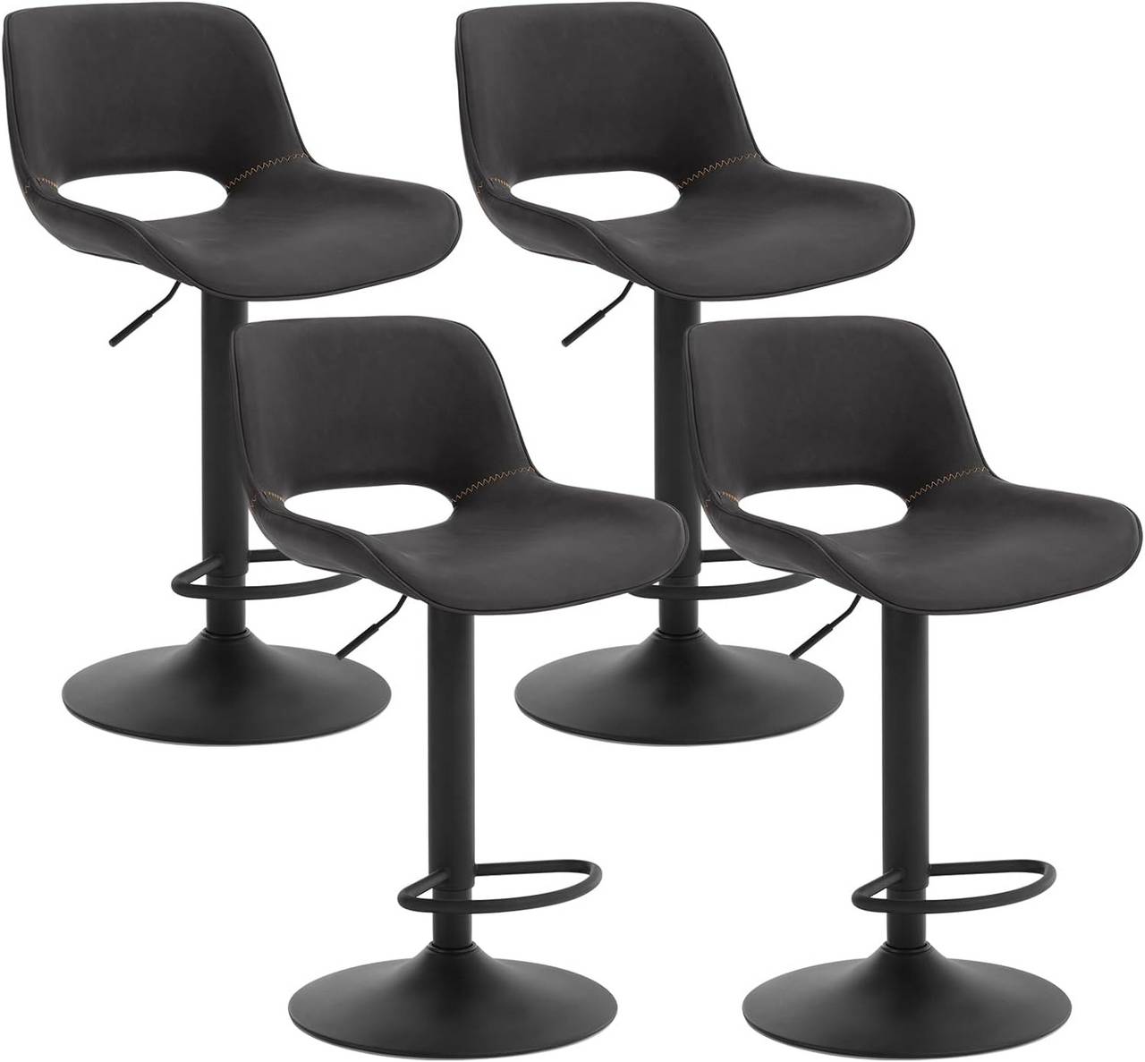 WOLTUSet di 4 Sgabelli da Bar, Regolabili in Altezza, da Banco, con Poggiapiedi, in PU, Metallo