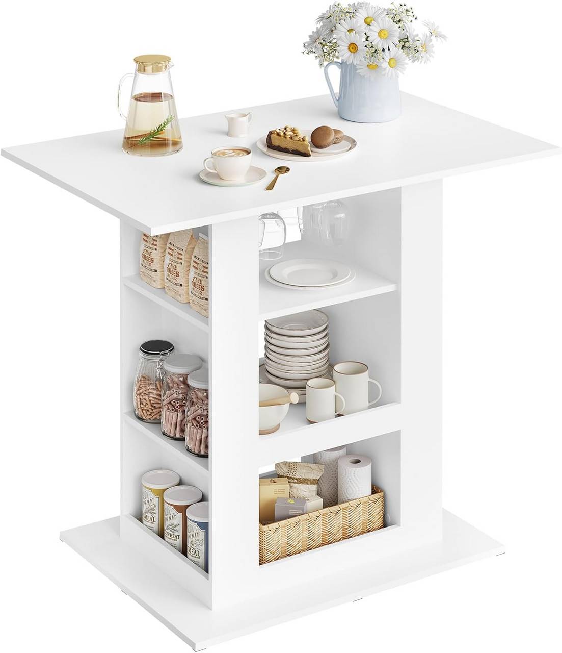 WOLTUBar table with storage space, 2 glass holders, 3 storage compartments, side shelves