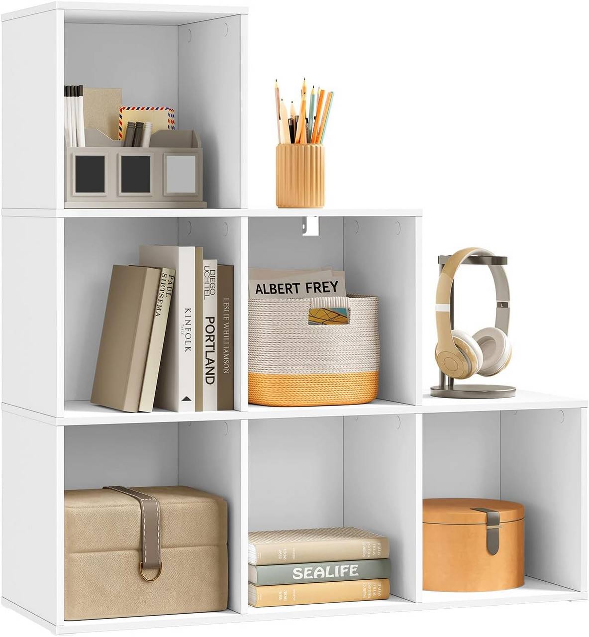 WOLTUBookshelf with 6 compartments, cube shelf, standing shelf, 90.5x90.5x30 cm