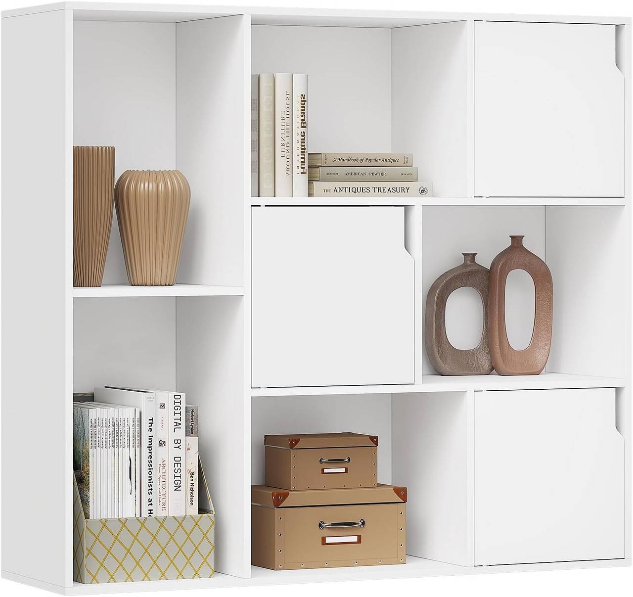 WOLTUBookshelf with 8 compartments, 3 doors, storage shelf, 106x96x30 cm