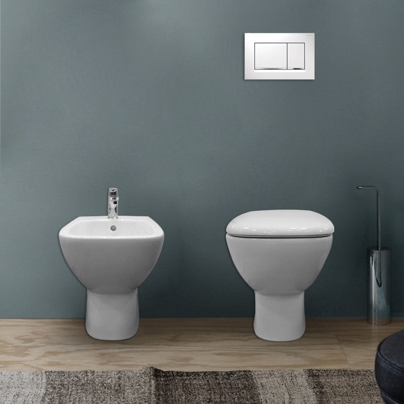 Coppia Sanitari Filomuro Fantasia Bianco Lucido Coprivaso Soft Close Con Scarico A Parete - Geberit