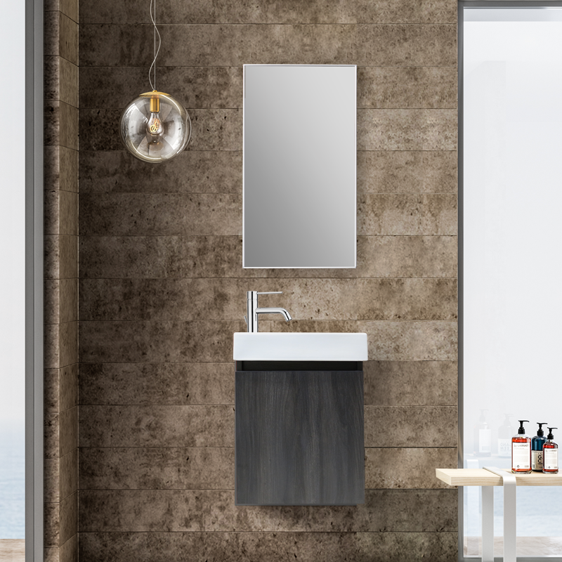 Mobile Bagno Dublino 40 cm Nero Walnut Con Specchio - MedaHome