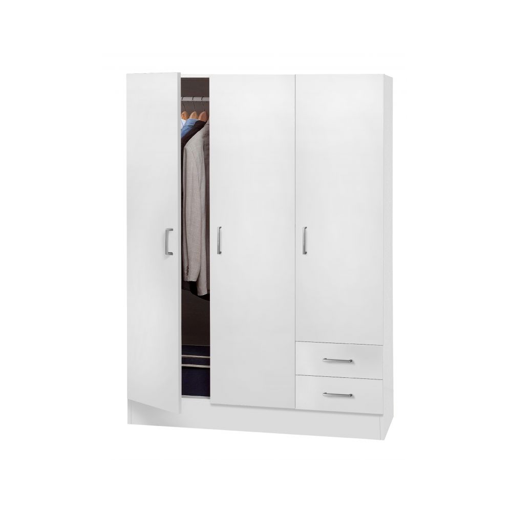 Armadio a 3 ante con 2 cassetti 120x46 cm H. 185 cm - Bianco