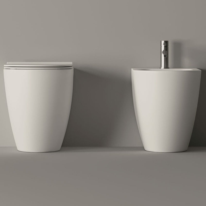 Coppia Sanitari Filomuro Form Bianco Lucido Scarico Traslato Coprivaso Slim Soft Close - Alice