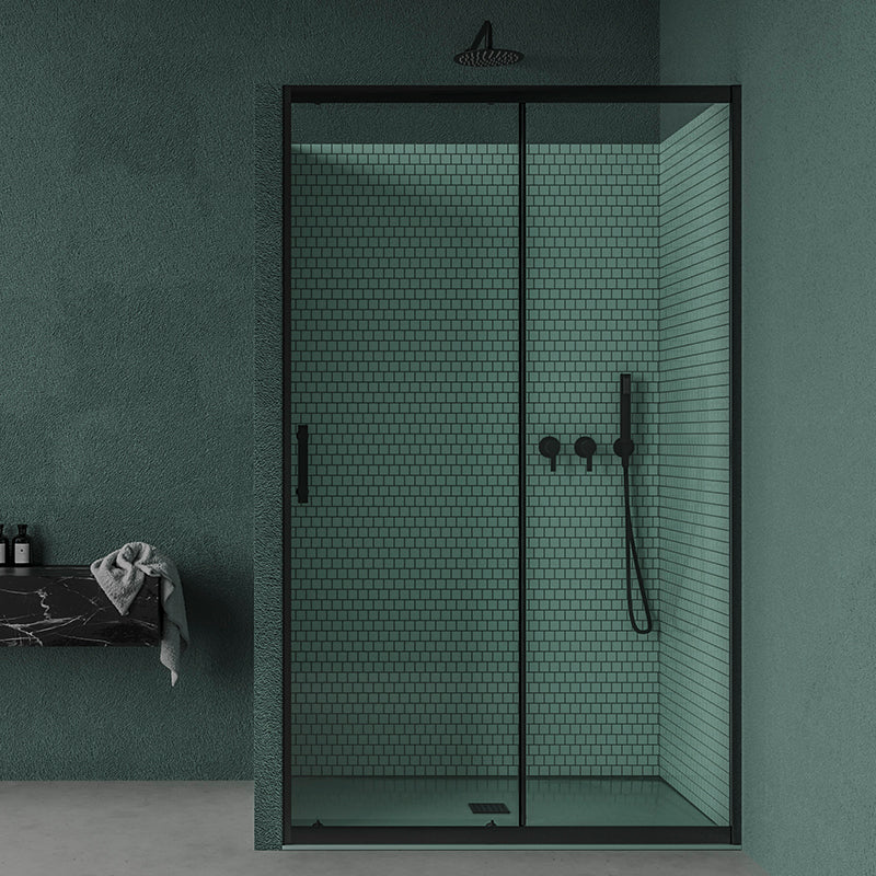 Porta Doccia 130 cm Scorrevole Vetro Trasparente e Profilo Nero - Escape