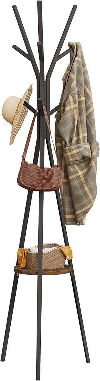 WOLTUAppendiabiti, Appendiabiti Autoportante in Metallo, a Forma di Albero, con 9 Ganci e 1 Ripiano