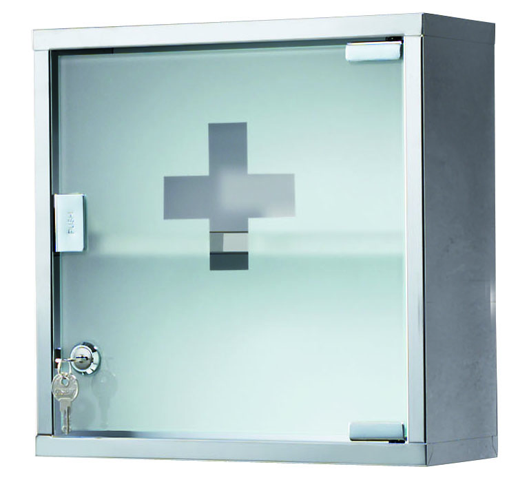 Armadietto farmacia 30x30 modello Joker di Gedy con 1 ripiano e serratura di sicurezza in Acciaio Inox e Vetro - Lucido