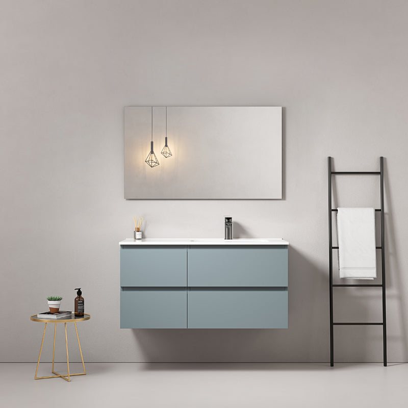 Mobile bagno sospeso 100 cm Blu Avio Lavabo a Destra in Ceramica Specchio Quadro - Fiji Paint