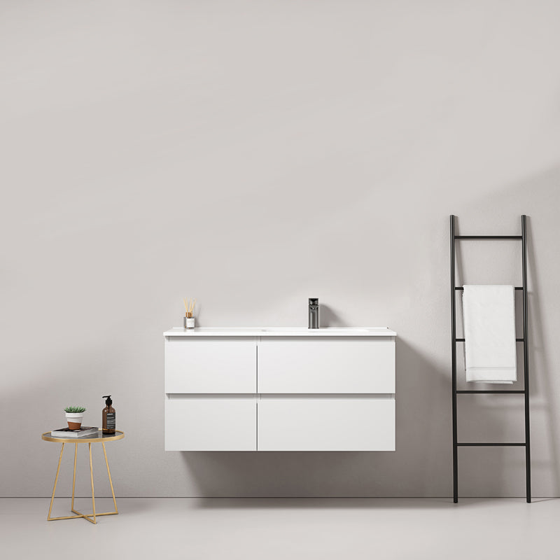 Mobile bagno sospeso 100 cm Bianco Lavabo a Destra in Ceramica Senza Specchio - Fiji Paint