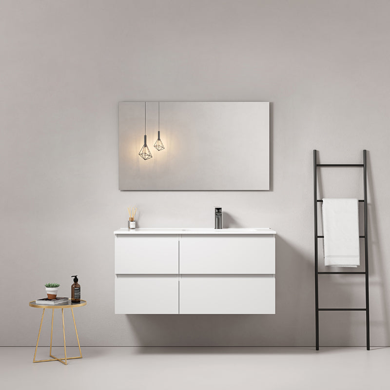 Mobile bagno sospeso 100 cm Bianco Lavabo a Destra in Ceramica Specchio Quadro - Fiji Paint