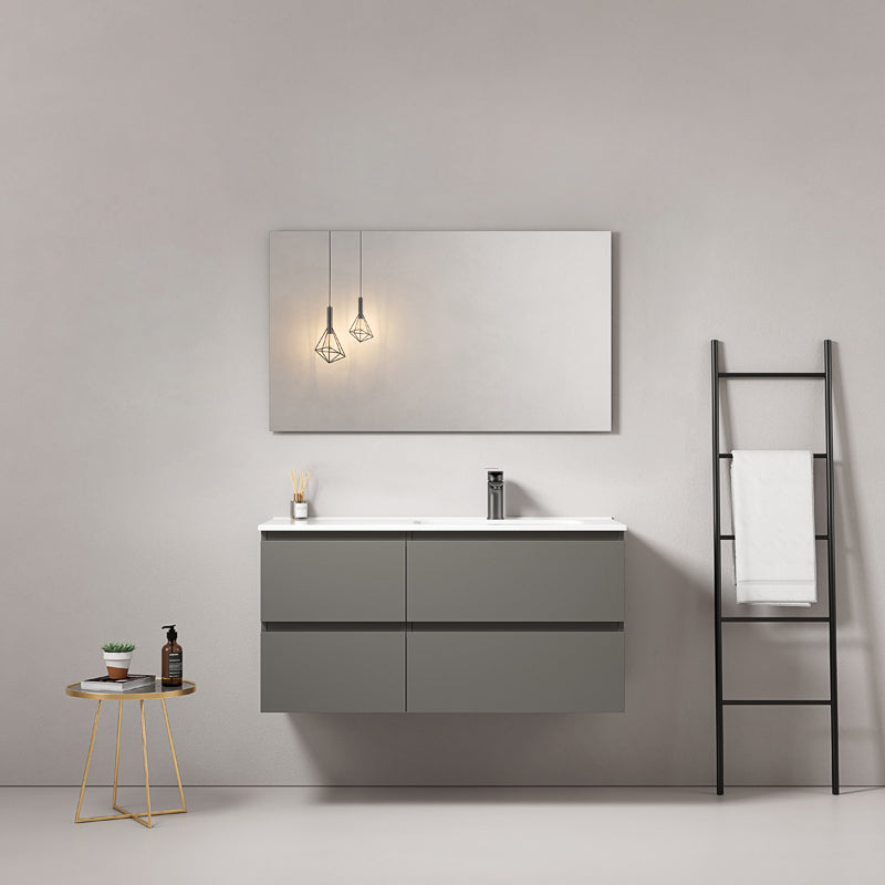 Mobile bagno sospeso 100 cm Grigio Londra Lavabo a Destra in Ceramica Specchio Quadro - Fiji Paint