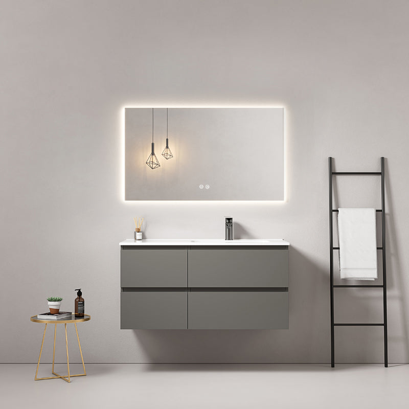 Mobile bagno sospeso 100 cm Grigio Londra Lavabo a Destra in Ceramica Specchio Quadro Retroilluminato - Fiji Paint