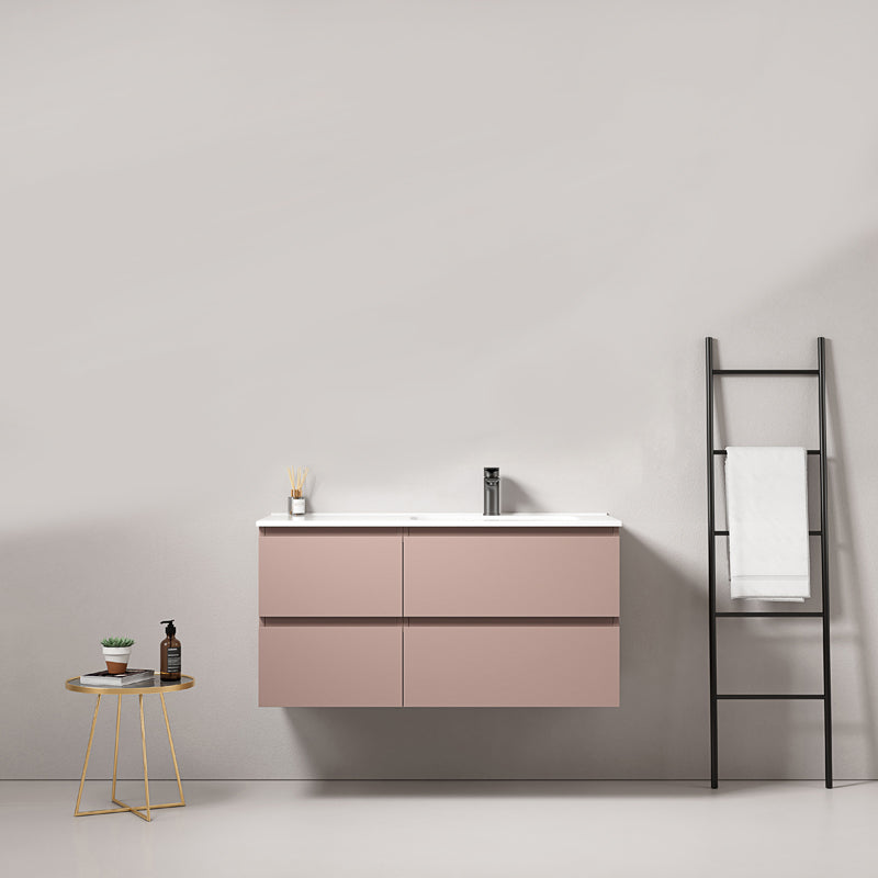 Mobile bagno sospeso 100 cm Rosa Retro Lavabo a Destra in Ceramica Senza Specchio - Fiji Paint