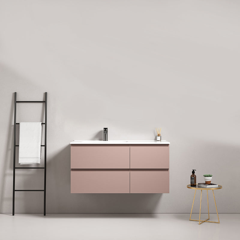 Mobile bagno sospeso 100 cm Rosa Retro Lavabo a Sinistra in Ceramica Senza Specchio - Fiji Paint