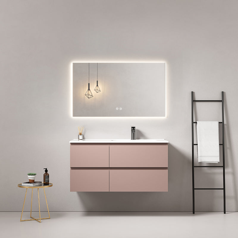 Mobile bagno sospeso 100 cm Rosa Retro Lavabo a Destra in Ceramica Specchio Quadro Retroilluminato - Fiji Paint